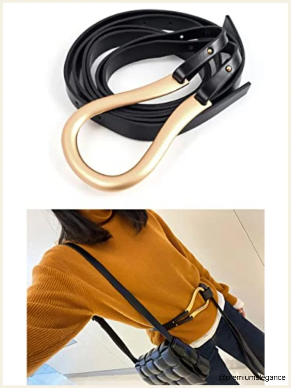 Women PU Leather Double Strap Waist Belt with Gold Buckle